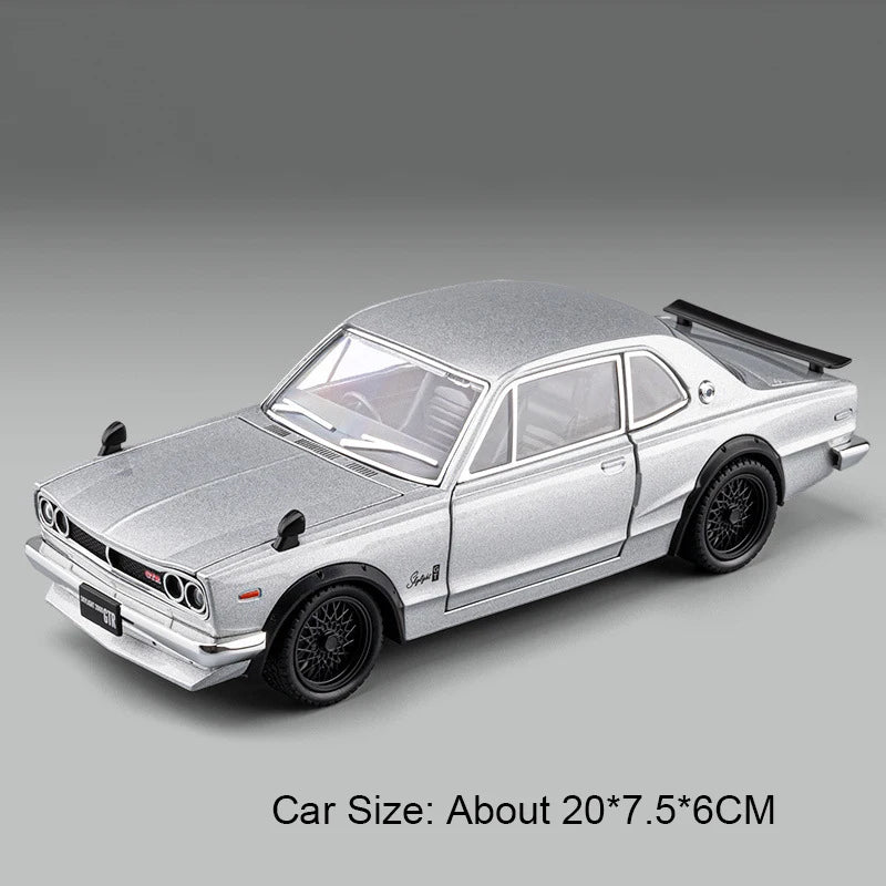 1:24 Skyline GTR R34 Car Model Alloy Diecast Toy Doors Opened Front Wheel Steering Sound Light Pull Back Cars Boys' Collectibles