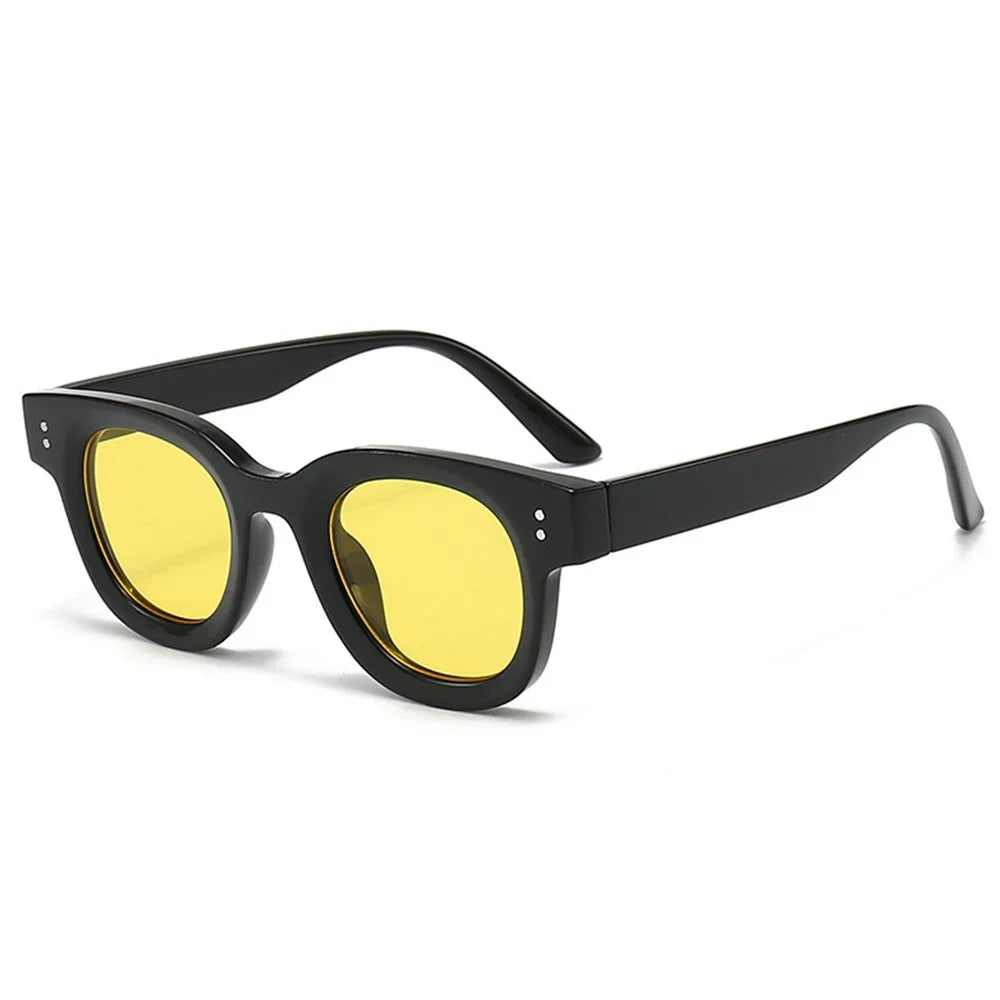 JNPCXI Retro Round Women Sunglasses Fashion Yellow Rivets Decoration Men Punk Shades UV400 Sun Glasses