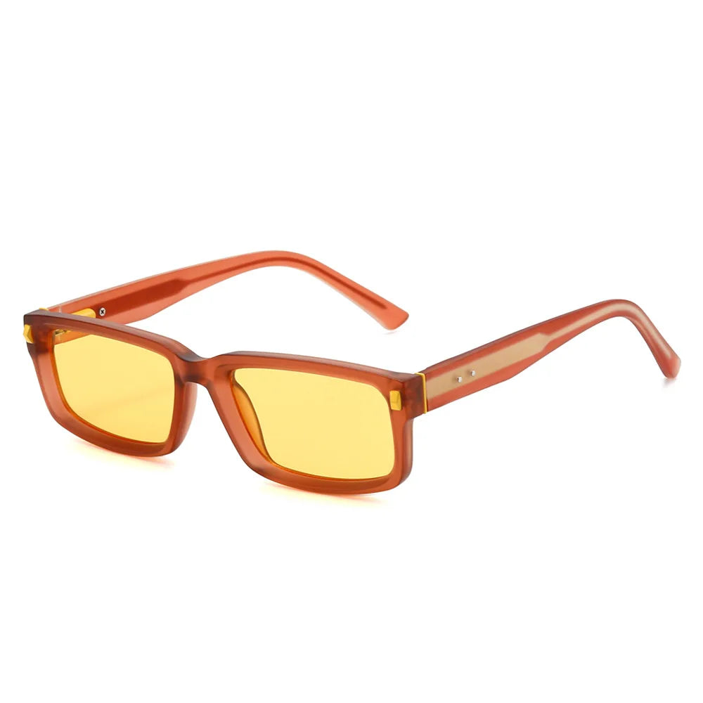 JNPCXI New Small Rectangle Women Luxury Sunglasses Fashion Orange Gradient Shades UV400 Retro Rivets Men Sun Glasses