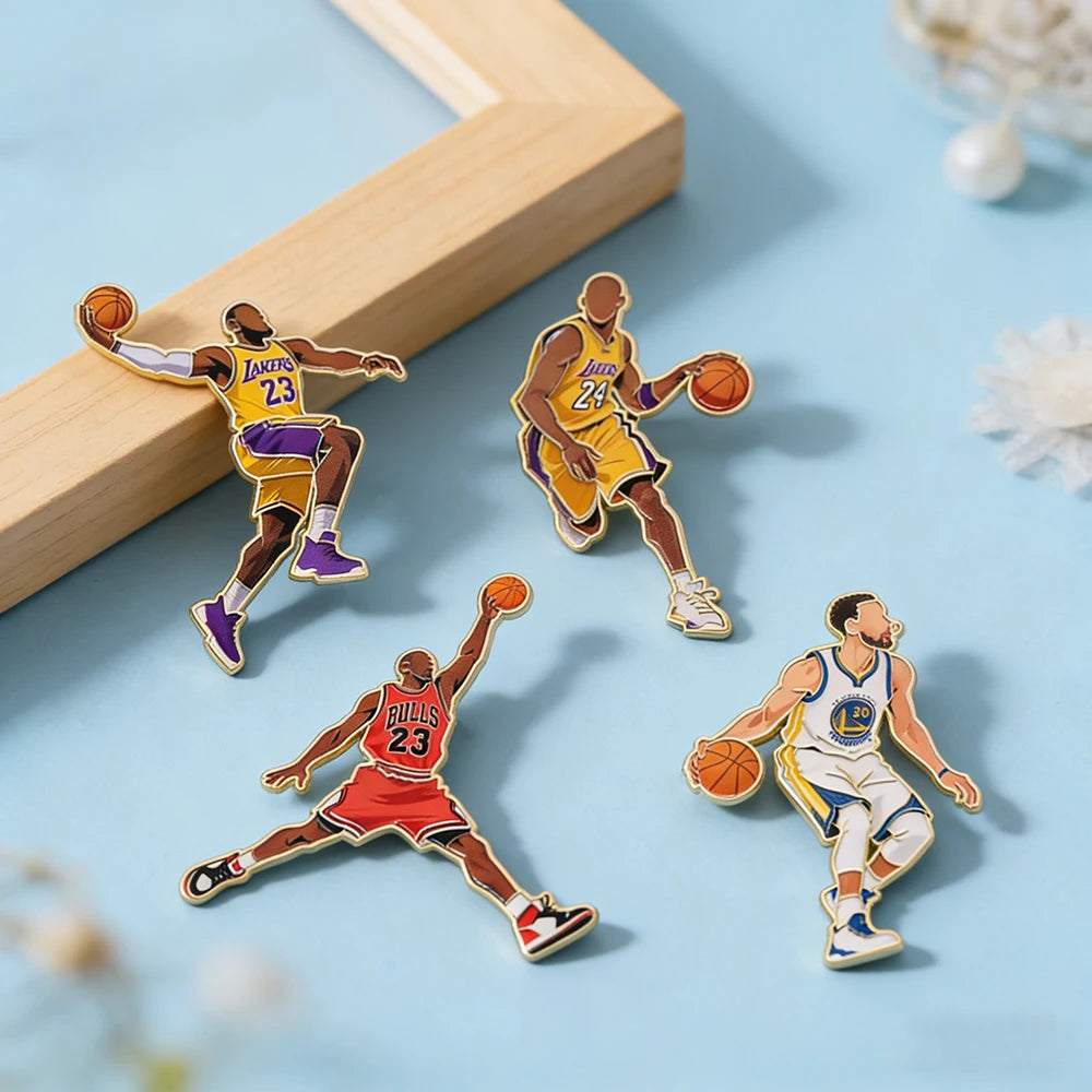 4pcs Football Player Enamel Brooch Set Creative Sport Metal Badges Punk Style Lapel Pins Jewelry Gift for Sports Fans