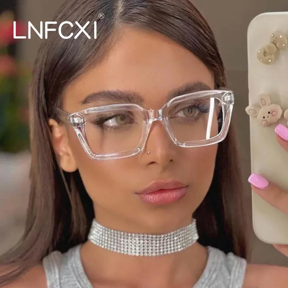 JNPCXI New 0~+ 3.5 Fashion Square Clear Glasses Women Anti-blue Eyeglasses Optical Computer Spectacles Reading Glasses