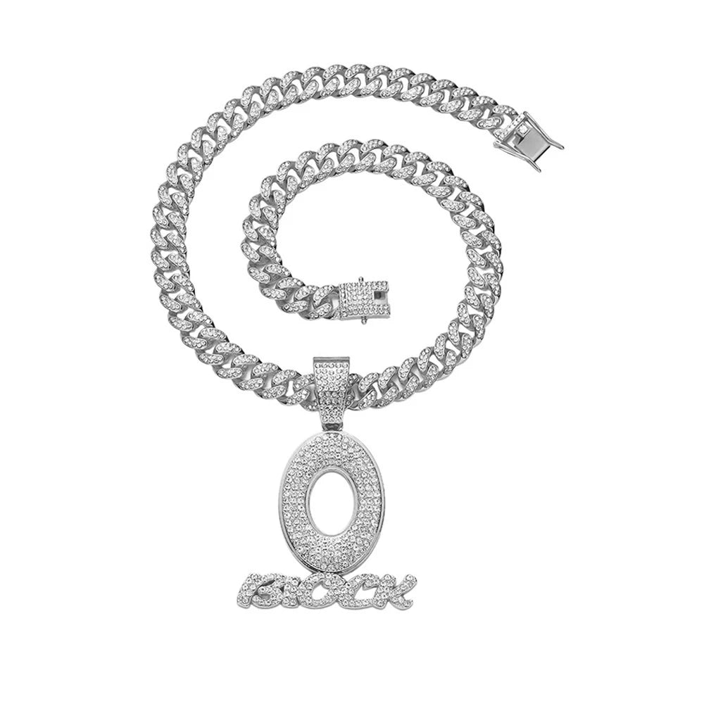 Trendy Hip Hop Letter Charm Letter O Block Pendant Necklace For Women Men Bling  Iced Out Cuban Chain Necklaces Charm Jewelry
