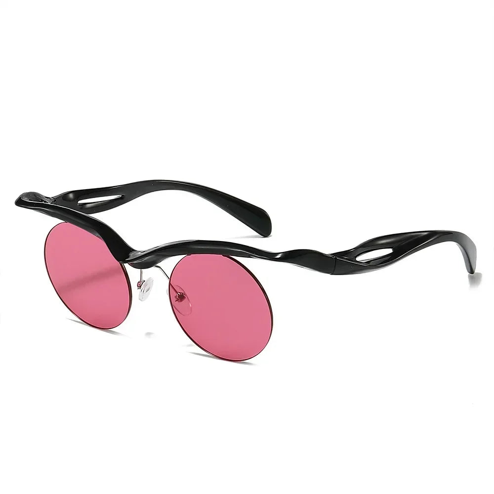 JNPCXI Retro Unique Rimless Round Sunglasses Fashion Clear Ocean Lens Shades UV400 Brand Designer Men Punk Mirror Sun Glasses