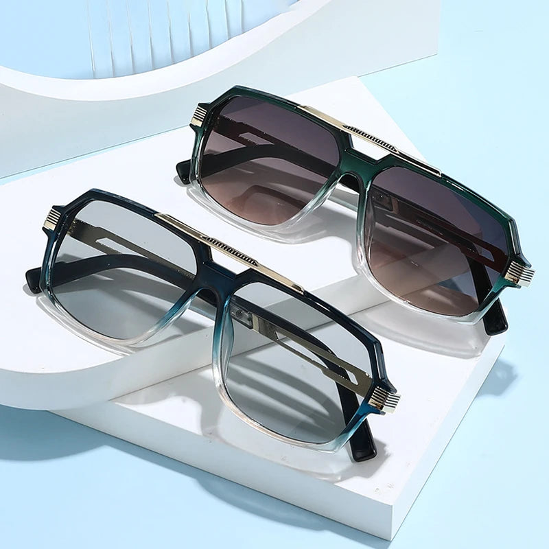 JNPCXI New Retro Double Bridges Square Women Sunglasses Fashion Trending Blue Gradient Shades UV400 Men Sun Glasses