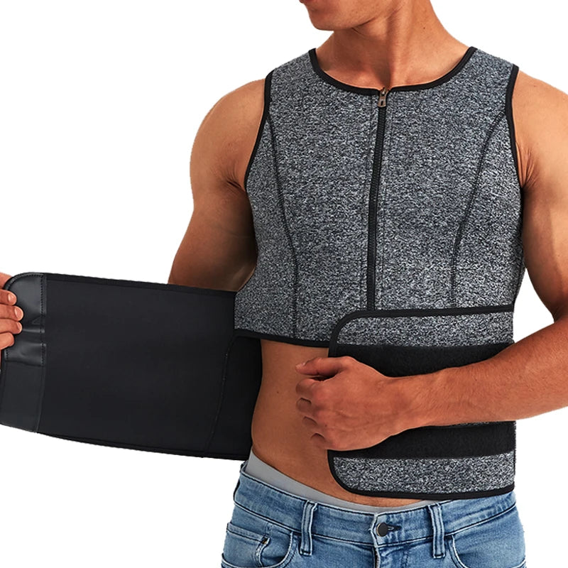 Grey Men Sauna Sweat Vest Shapewear Waist Trainer Slimming Tank Fat Burner Vest