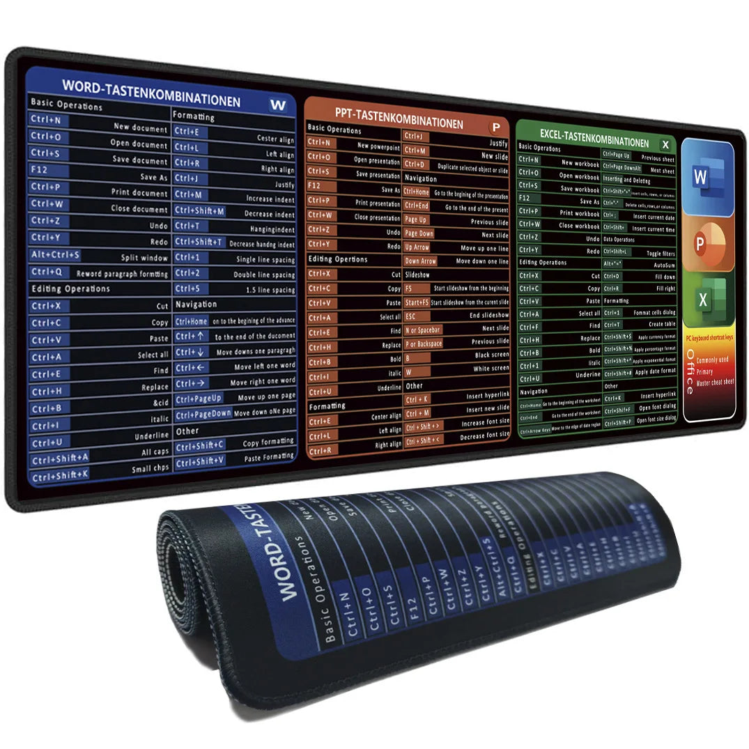 Excel Shortcuts Mouse pad, Extended Mousepad with Stitched Edges, Keyboard Pad for Office & Home Excel Word PPT