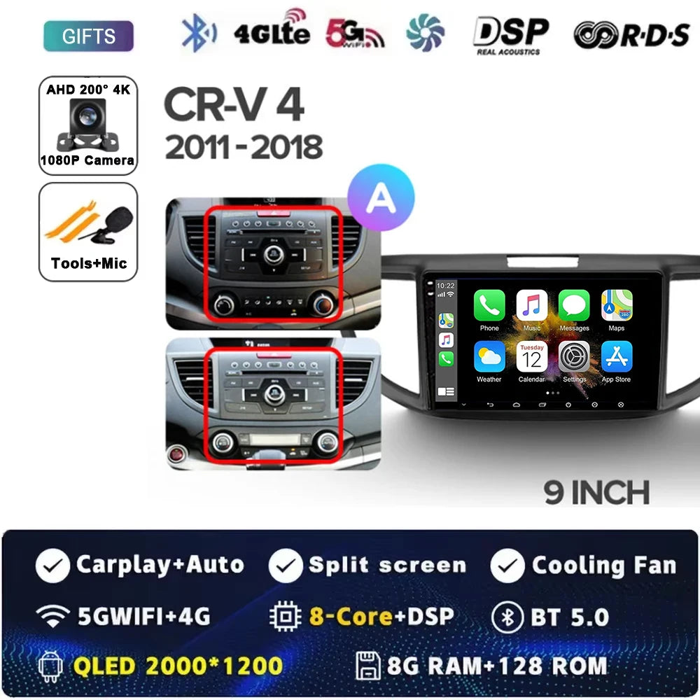 For Honda CR-V CRV 4 RM RE 2011 - 2018 Android 15 Car Radio GPS Navigation QLED Carplay Auto Multimedia Stereo Player BT