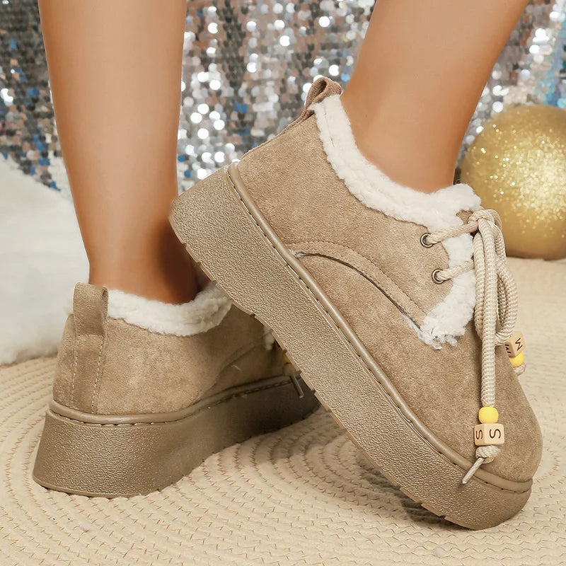 New Thick Sole Lace Up Snow Boots Women Winter Warm Thicken Plush Ankle Boots Woman Plus Size 35-42 Non Slip Casual Cotton Shoes
