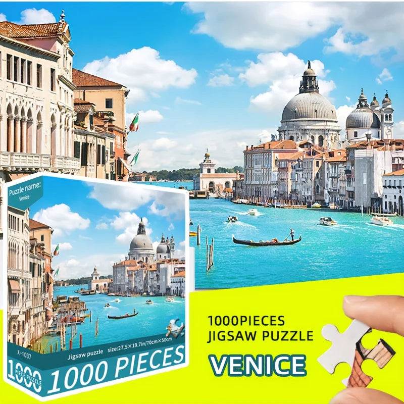 1000pcs Venice Canal Puzzle - Large Jigsaw with Venice Grand Canal Scene, Venice Italy Landmarks Challenge for Adults & Families