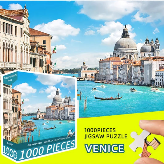 1000pcs Venice Canal Puzzle - Large Jigsaw with Venice Grand Canal Scene, Venice Italy Landmarks Challenge for Adults & Families