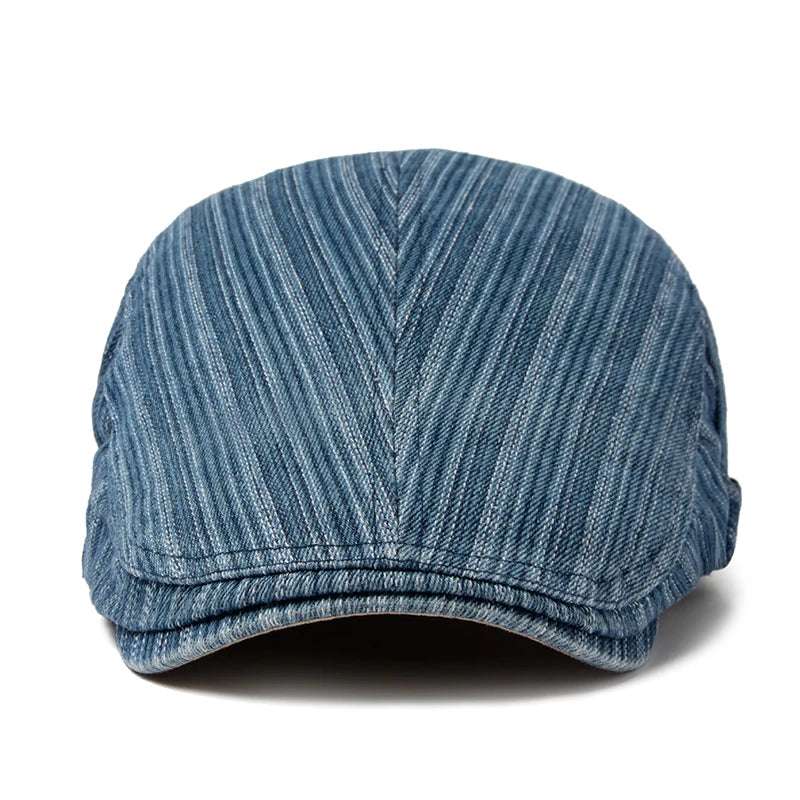 Men Women Berets Fashion Stripes Jeans Newsboy Hat Summer Cotton Soft Top Sun Caps Outdoor Casual Forward Cap Peaked Beret Boina