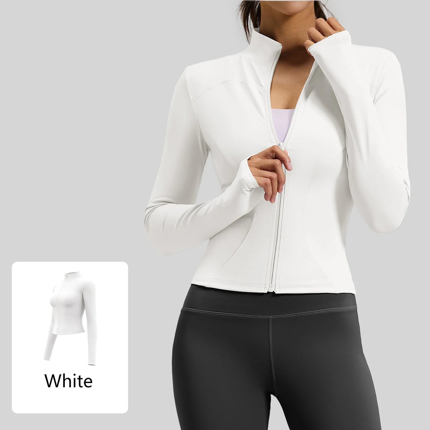 Women's Yoga Jacket: Full-Zip, Stand-Up Collar, Long-Sleeve Fitness Top with Thumb Holes—Quick-Dry Sports Workout Jacket for the