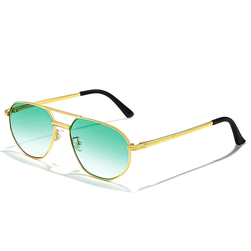 CATERSIDE 2023 New Retro Pilot Sunglasses Male Women Polygon High Quality Metal Sun Glasses Blue Double Bridge Eyewear UV400