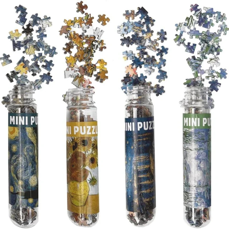 4 Pack Mini Jigsaw Puzzles 150 Pieces for Adults Challenging Starry Night Rhone River Sunflower 10*15cm Monet  Van Gogh Painting