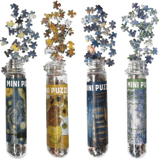 4 Pack Mini Jigsaw Puzzles 150 Pieces for Adults Challenging Starry Night Rhone River Sunflower 10*15cm Monet  Van Gogh Painting
