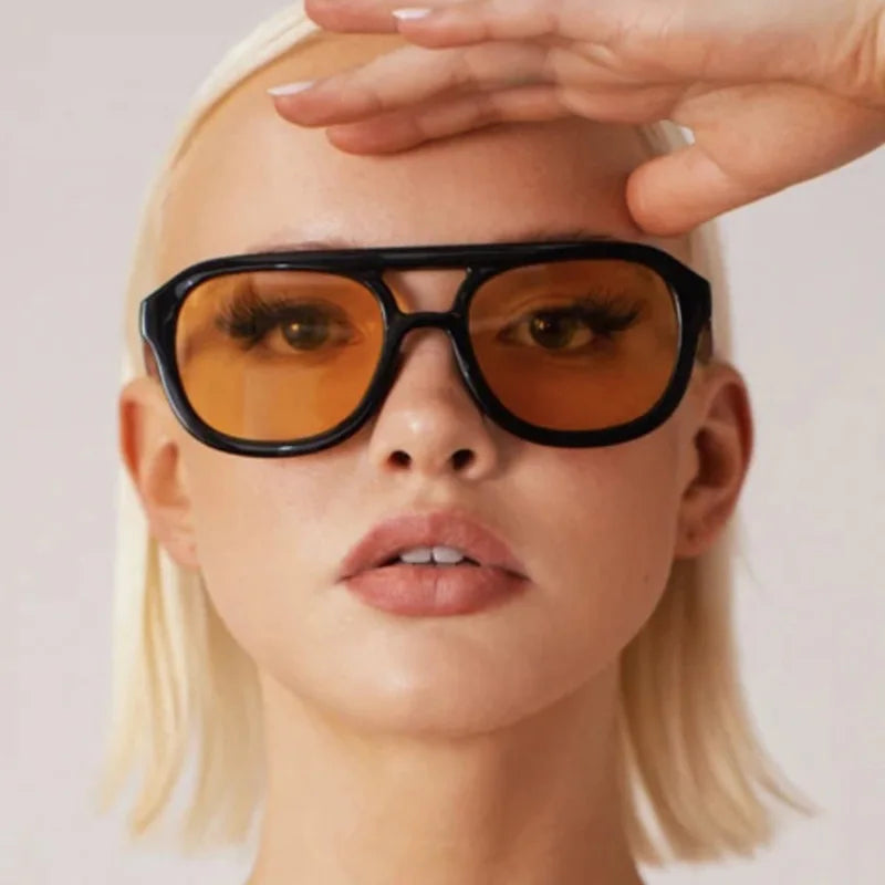 JNPCXI Double Bridges Square Women Sunglasses Fashion Black Orange Frame Men Retro Punk Sun Glasses Shades UV400