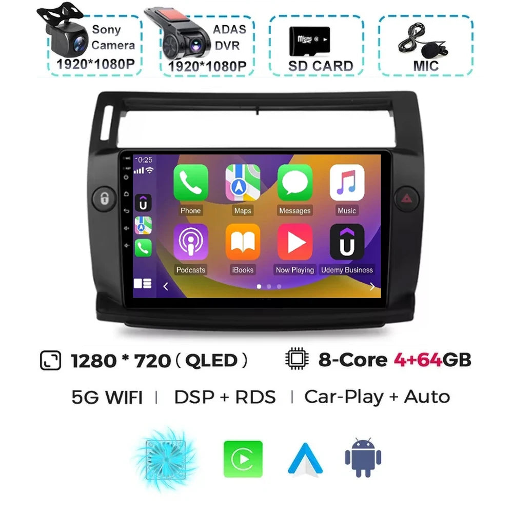 For Citroen C4 C-Triomphe C-Quatre 2004 - 2009  Carplay Auto Android 15 Car Radio Multimedia Video Player Navigation wifi 4G RDS