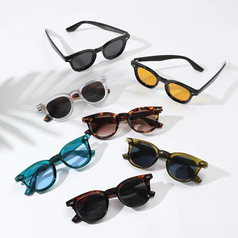 JNPCXI New Fashion Oval Sunglasses Women Quality Retro Rivets Blue Black Shades UV400 Men Trending Sun Glasses