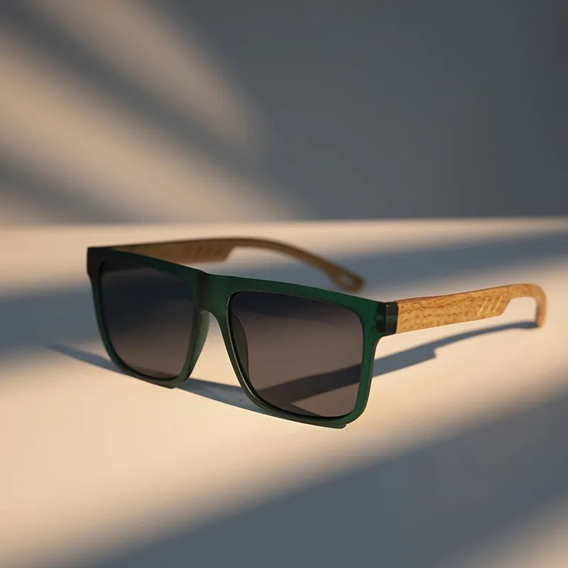 Wood Grain Spring Hinge Sunglasses Classic Retro Square Frame UV400 Unisex Comfort Fit for Daily Casual Wear