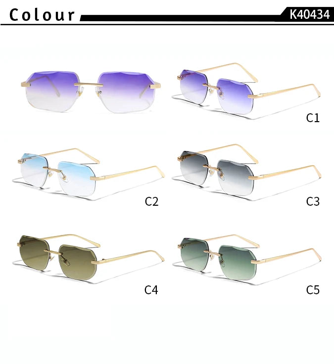 CATERSIDE Vintage Frameless Men's Sunglasses with Design Sense Lenses Metal Temple Sunglasses Women's Party Travel Sunglasses