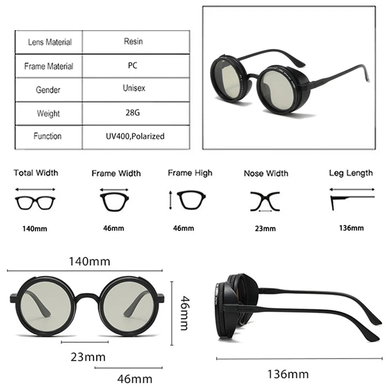 JNPCXI New ND9-level Adjustable Dimming Men Polarized Sunglasses Shades UV400 Retro Round Punk Women Outdoor Sports Sun Glasses