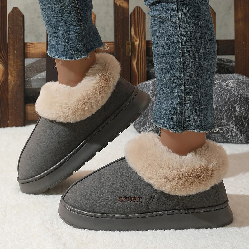 Pink Faux Fur Snow Boots for Women 2025 Warm Thicken Plush Platform Winter Boots Woman Thick Sole Non Slip Cotton Padded Shoes