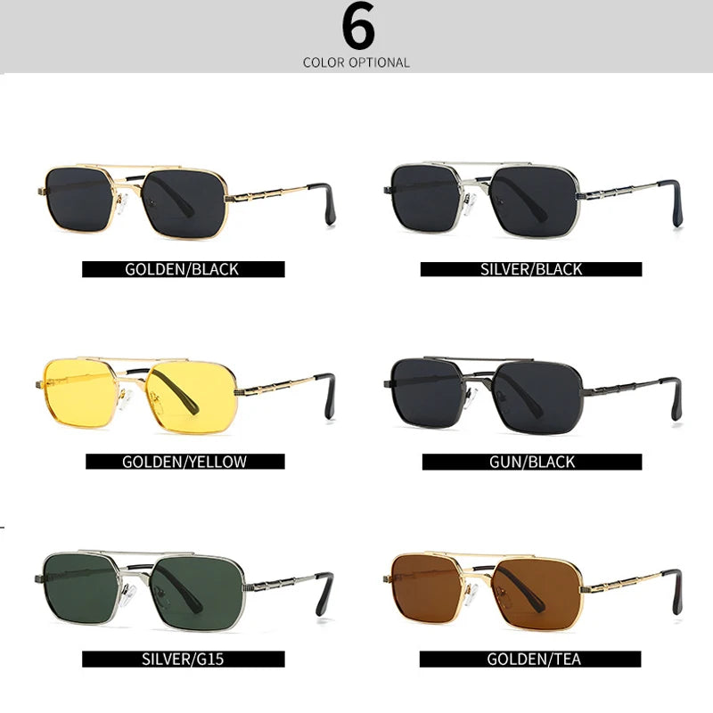 JNPCXI Polarized Fashion Rectangle Double Bridges Sunglasses Women Retro Square Rivets Men Punk Sun Glasses Shades UV400