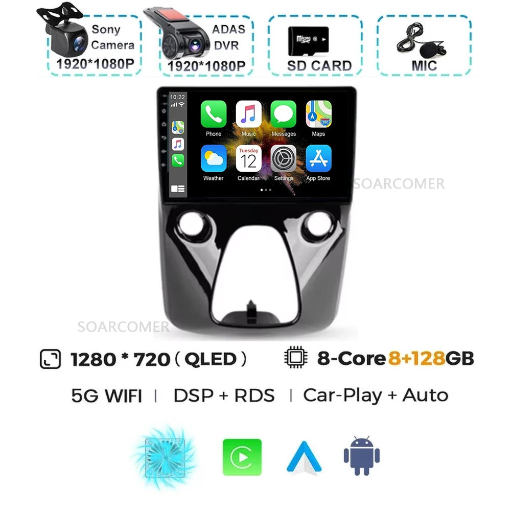 Android 15 For Peugeot 108 Toyota Aygo B40 2013-2021 Citroen C1 2K QLED Android Car Radio Multimedia Video Player GPS 4G stereo