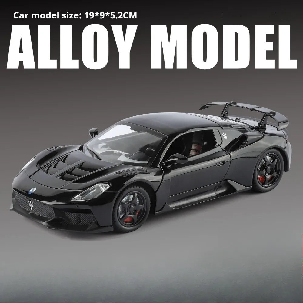 1:24 MC20 GT2 Sportscar Model Alloy Diecast Toys Front Wheel Steering Sound Light Pull Back Miniature Vehices Kid Christmas Gift