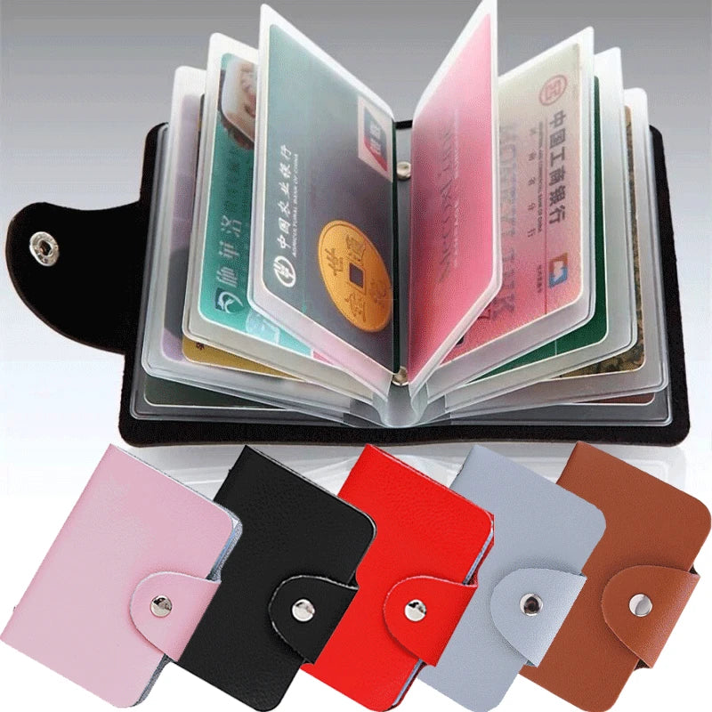 Pink 24 Bits Card Holder Business Bank Card Cash Pocket PU Large Capacity Wallet