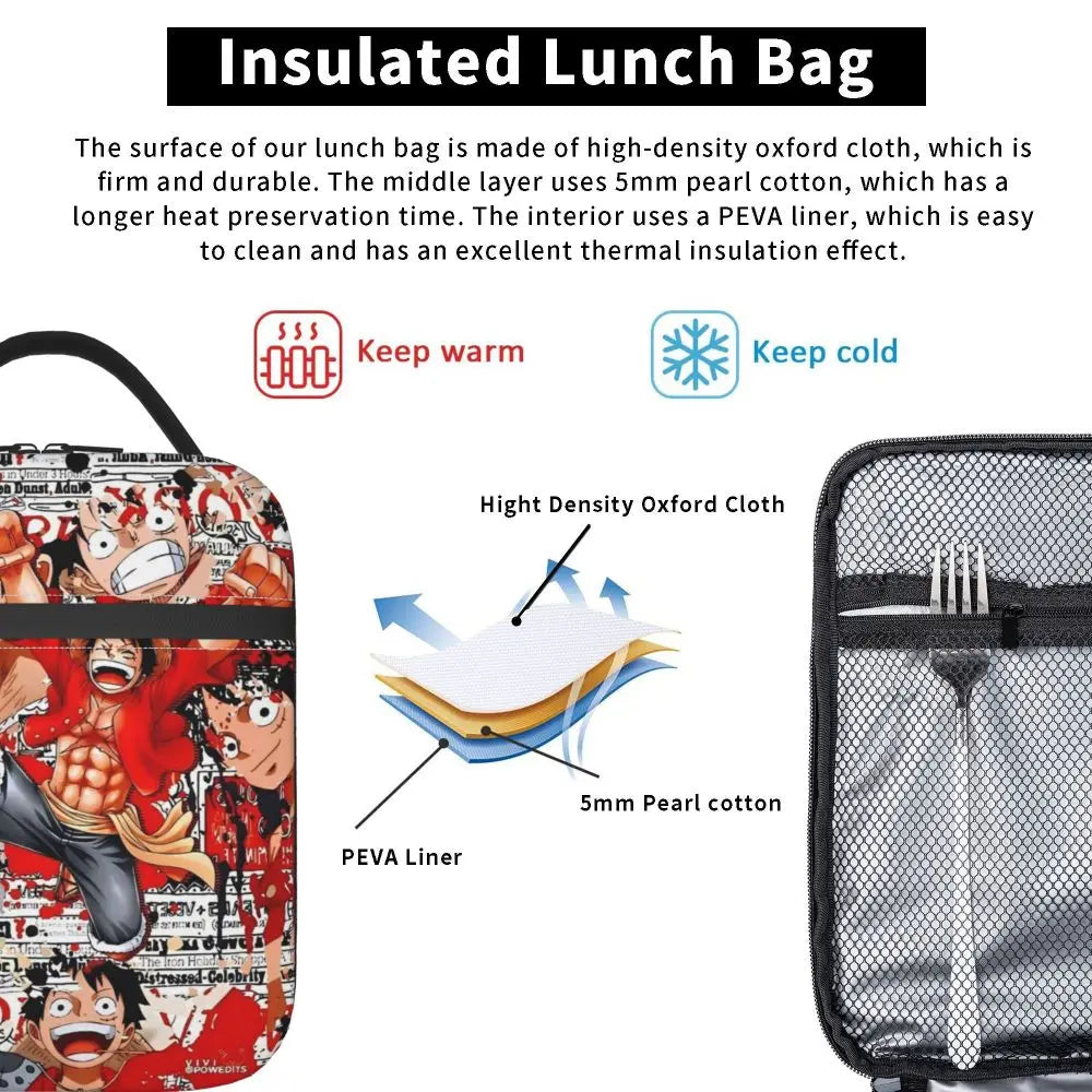 One Piece Monkey D Luffy Anime Insulated Lunch Thermal Bag Work School Bag M5