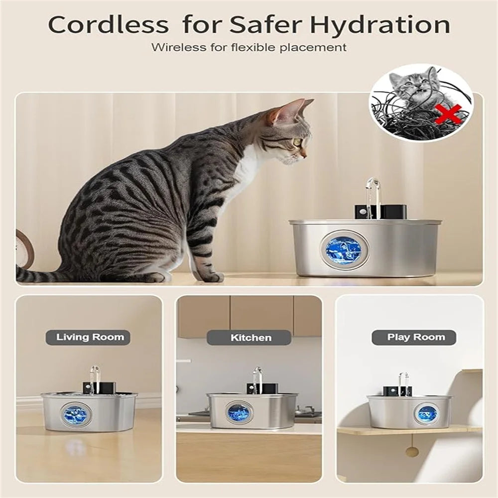 3.2L 5V USB Recharge Cat Water Fountain Automatic Sensor Stainless Steel Tank