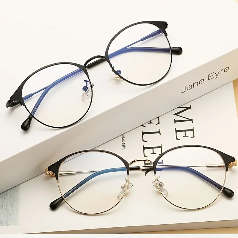 Natural Style Round Frame Metal Full Frame Simple Anti-blue Light Glasses