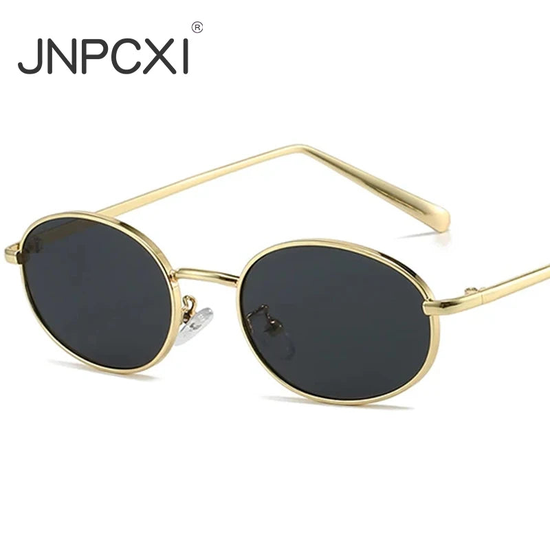 JNPCXI New Retro Small Oval Metal Frame Women Sunglasses UV400 Men Punk Sun Glasses