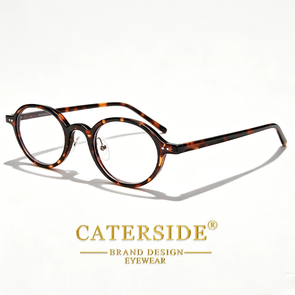 CATERSIDE Fashion Women's Flat Lens Tr-90 Oval Shaped Eyeglass Frame Acetate Temple Men's Ultra Light Decorative Eyeglass Frame