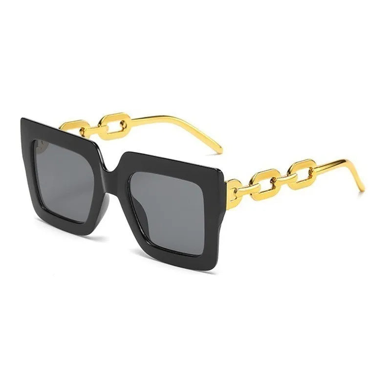 Women Classic Square Sunglasses with Star Female Vintage Luxury Glasses Fashion Hollow Chain Leg Plastic Eyewear