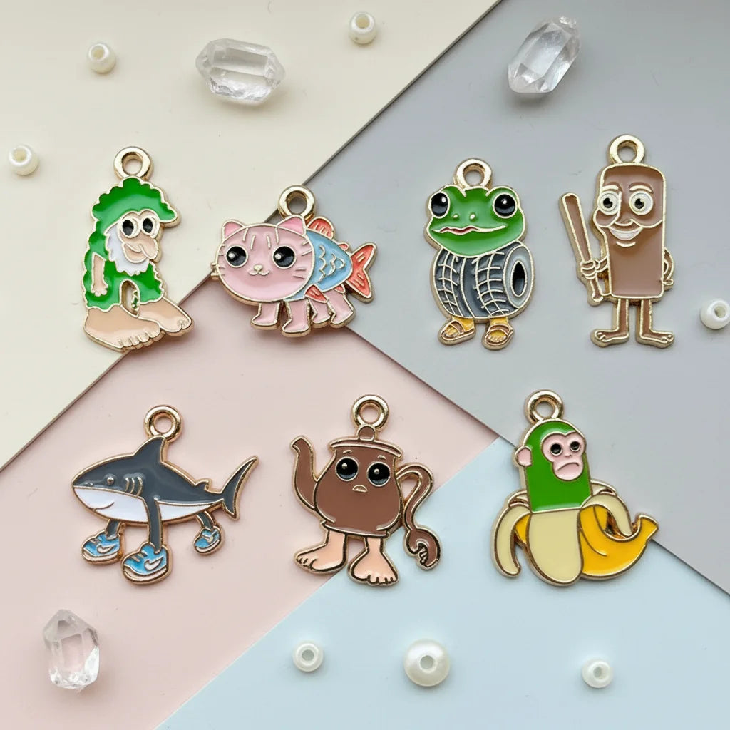 7Pcs/Set Enamel Cartoon Charms Pendants Classic Mountains Rivers Landscape Design for DIY Jewelry Making Necklace Earring