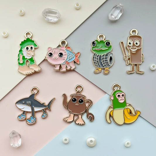 7Pcs/Set Enamel Cartoon Charms Pendants Classic Mountains Rivers Landscape Design for DIY Jewelry Making Necklace Earring