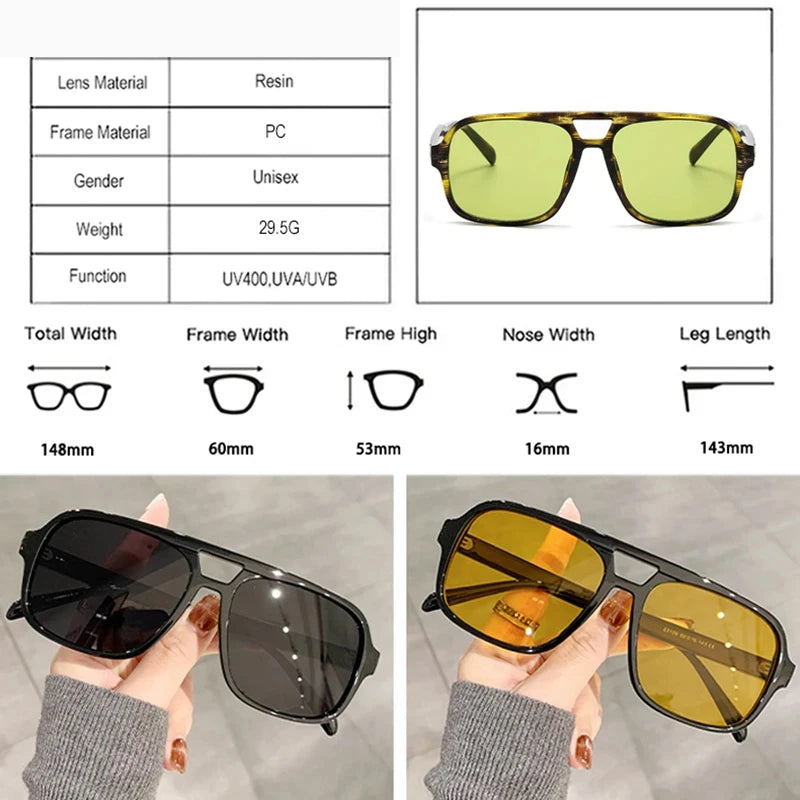 JNPCXI Retro Double Bridges Square Women Luxury Sunglasses Fashion Green Shades UV400 Men Gradient Sun Glasses