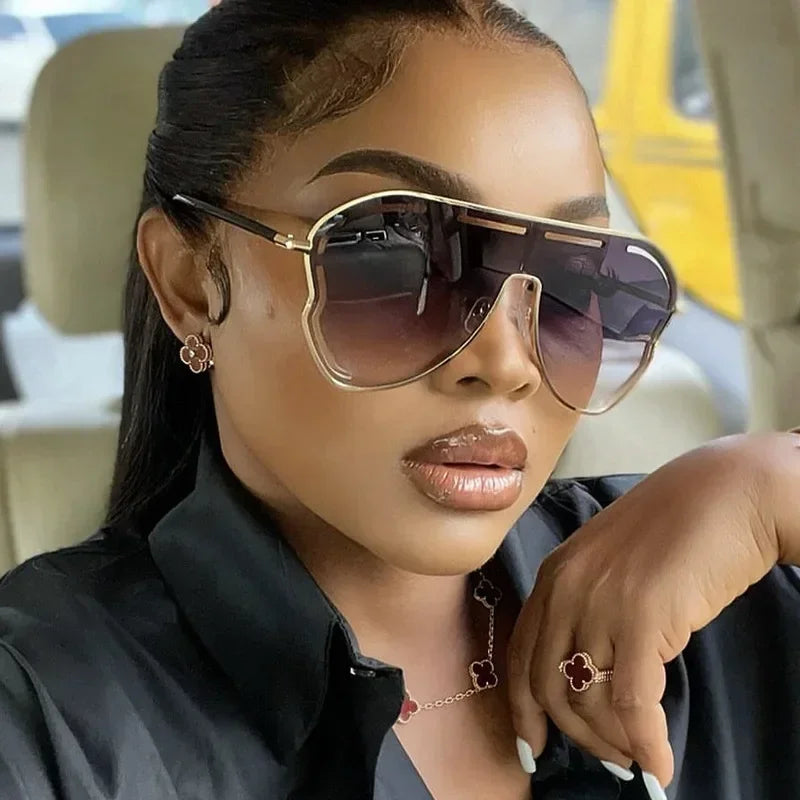 JNPCXI Oversized Retro Pilot Women Sunglasses Fashion Metal Quality Decoration Men Punk Shades UV400 Sun Glasses