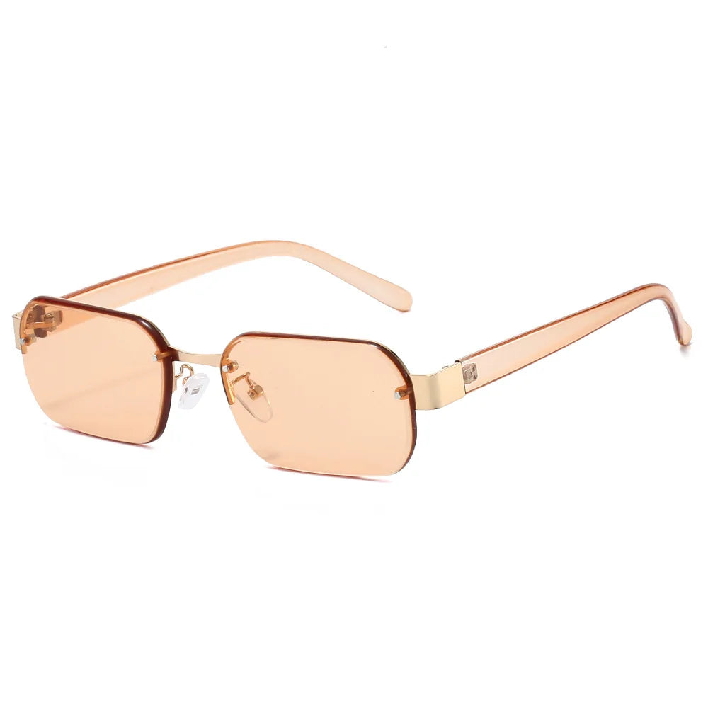 JNPCXI New Fashion Rimless Square Sunglasses Women UV400 Retro Rivets Clear Ocean Purple Lens Eyewear Men Sun Glasses Shades
