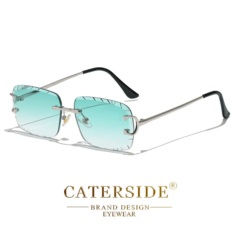 CATERSIDE Rimless Square Sunglasses Men Cupronickel Fashion Punk Gradient Sun Glasses Vintage Trendy Small Frame Eyewear UV400
