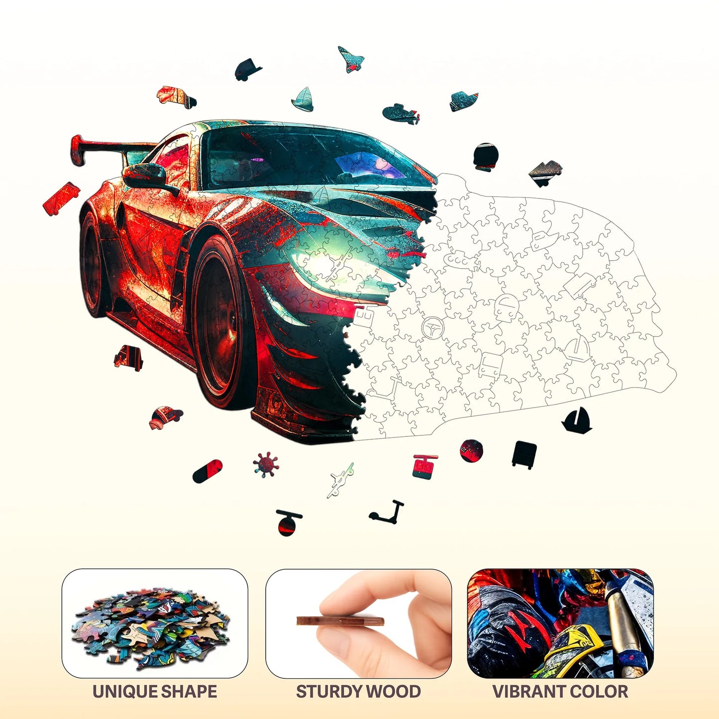 Classic Racing Car Wooden Jigsaw Puzzle Unique Shaped Wooden Decoration Christmas and Halloween Gift Toy For Teen And Kid