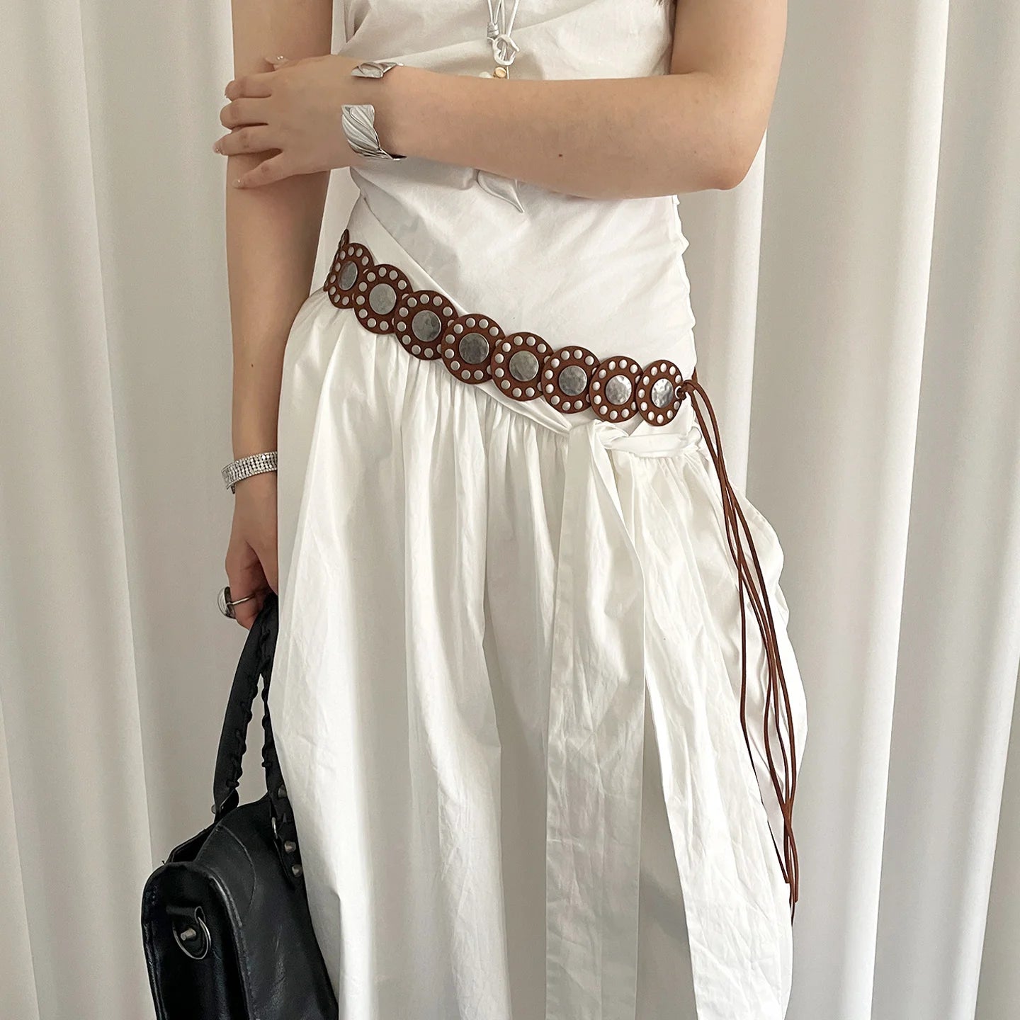 Retro Western Rivet Belt For Women Heavy-Duty Design For Skirts And Jeans Y2K Wide Belt As An Access