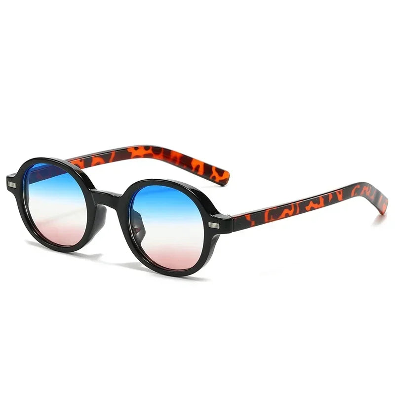 JNPCXI New Round Sunglasses Women Fashion Clear Ocean Blue Pink Gradient Lens Shades UV400 Men Retro Punk Rivets Sun Glasses