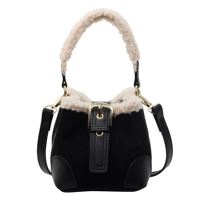 Women's Bags Bucket Shoulder Handbag Autumn Winter Vintage Versatile Lamb Wool Handbag Elegant Fashion Crossbody Bag Wholesale