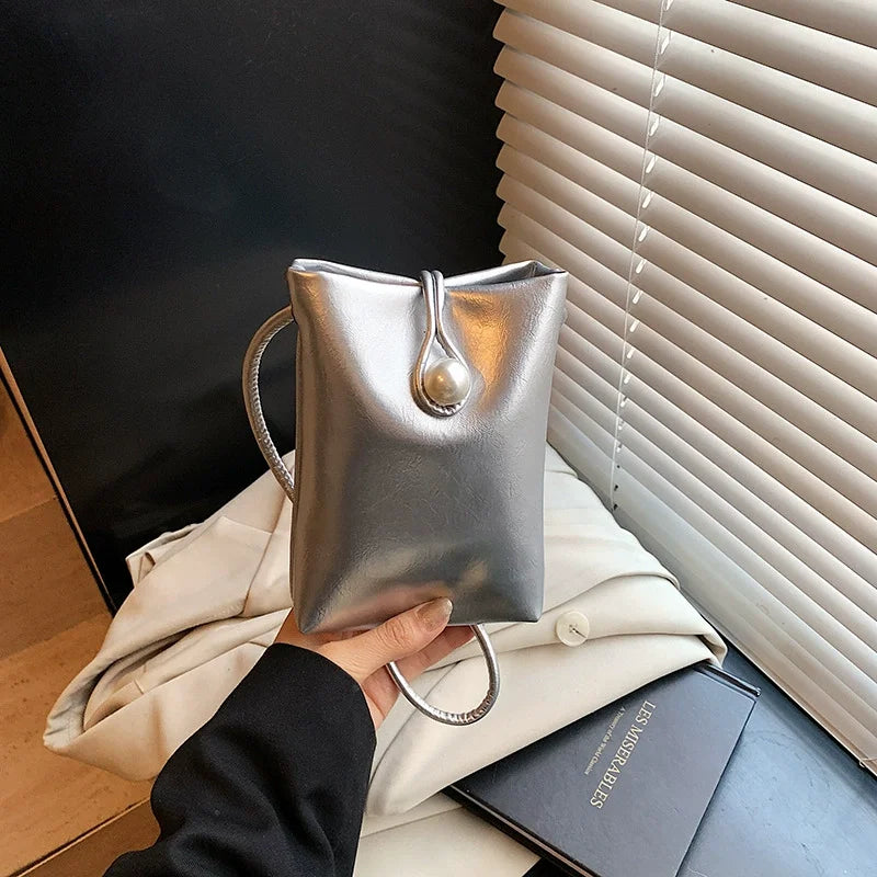 Women Leather Small Crossbody Bag Candy Color Phone Bag Lightweight Shoulder Bag