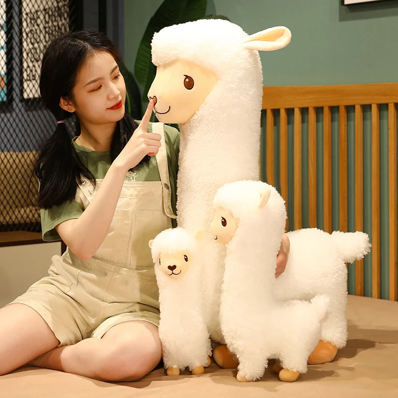 Furry Plush Llama  Alpaca Plush Toy Stuffed Soft Long Plush Lifelike Alpaca Sheep Hug Throw Pillow Animals Nap Sleeping Pillow