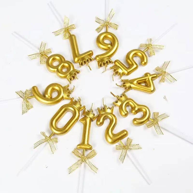 1pc, Golden Crown Bow Birthday Candle - 0-9 Creative Party Cake Decoration and Baking Supplies for Birthdays