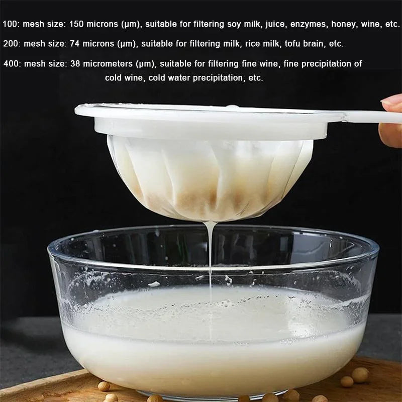 100/200/400 Mesh Kitchen Ultra-fine Mesh Strainer Kitchen Nylon Mesh Filter Spoon for Suitable for Soy Milk Coffee Milk Yogurt